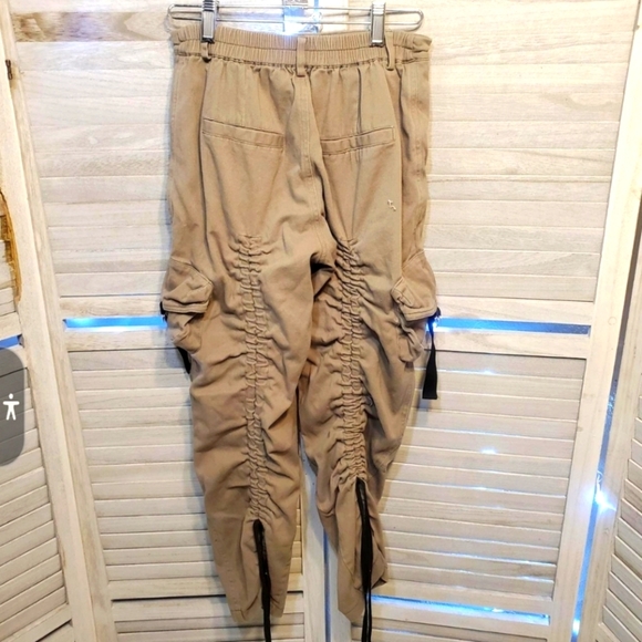 HOT & DELICIOUS Women's khaki Cargo Baggy Drawstring Legs Pants SIZE SMALL - Picture 2 of 8